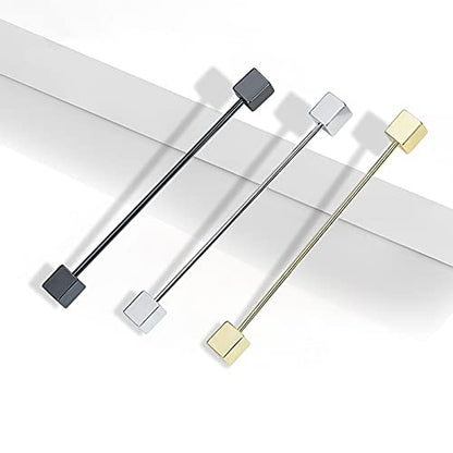 3PCS Men's Classic Brass Shirt Collar Bar Tie Pins Set for Wedding Business with Gift Box - color: Cube Head