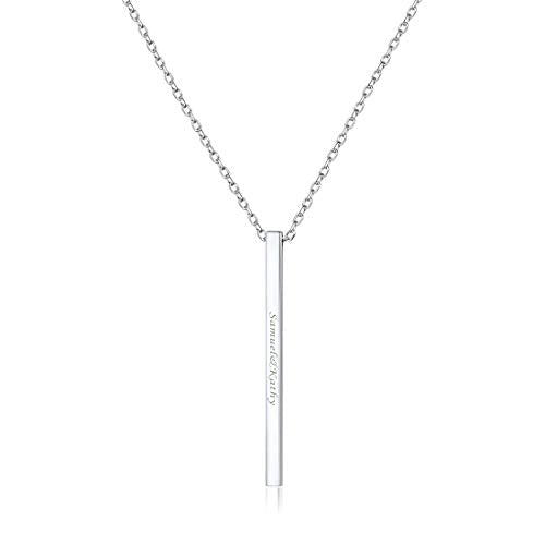 ChicSilver Customizable Vertical Bar Pendant Necklace 925 Sterling Silver Y Necklace Simple Fashion Jewelry Gifts for Women - style: A. 2mm Vertical Bar-Silver Engraving