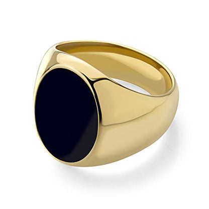 555Jewelry Stainless Steel High Polish Plain Oval Black Onyx Signet Ring for Men - color: Gold
