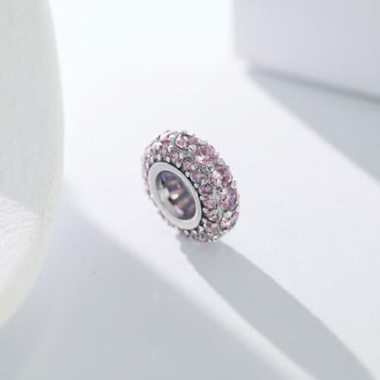 KEQ 925 Silver Spacer Stopper Bead Charms Clearance for Pandora Bracelets Birthstone CZ Always Stopper Birthday Gifts for Mom Grandmom Granddaughter Wife Sisters Friends - color: Pink(2 Pcs)