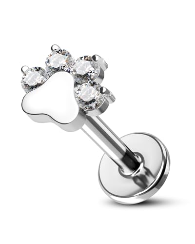 G23 Titanium Cartilage Earring Stud for Helix 16g Flat Back Dog Paw Cartilage Piercing Jewelry Front Top Screw Helix Tragus Earrings - color: Paw-6mm