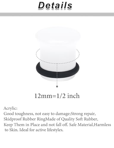 8G-12mm Solid Ear Plugs Tunnels for Women Men Single Flared Ears Gauge Plugs with O-Ring Stretcher Expander Piercing Body Jewelry Black White Clear Opalite 1 Pairs - color: White, size: 12mm = 1/2 inch