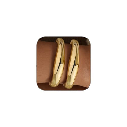 Gold Bangle Bracelets for Women Cuff Stackable Waterproof Non Tarnish Bracelet Stack Silver Plated 14k Chunky Bangles Jewelry Set for Woman - style: Style 5