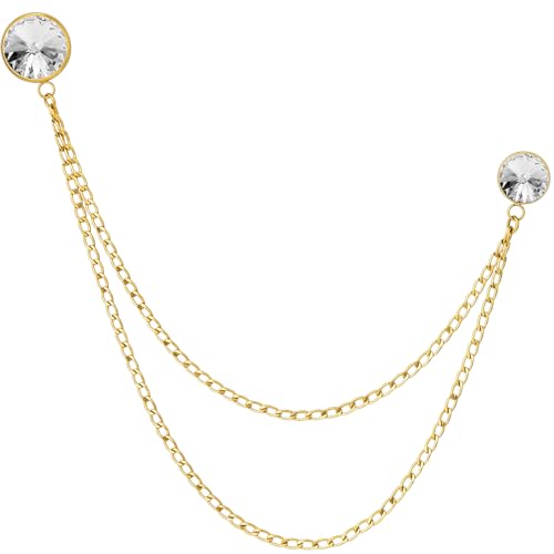 HAWSON Birthstone Brooch Pin for Men with Hanging Chain & Crystal, Mens Gold Tone Lapel Pin for Wedding/Birthday/Party Dress Suits Accessories - color: April Diamond