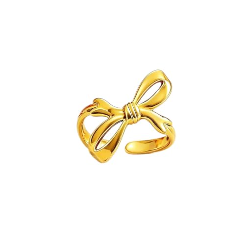 18K Gold Plated Adjustable Rings for Women, 316L Stainless Steel Open Band Gold Jewelry Collection, Hypoallergenic Size 6-9 Adjustable Stackable Rings, Tarnish Free Trendy Gift for Her - color: Bow Knot