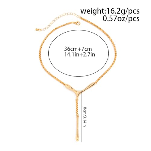Abstract Y Shaped Lariat Necklace Minimalist Vertical Bar Drop Pendant Chain Jewelry