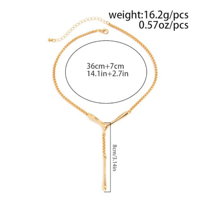 Abstract Y Shaped Lariat Necklace Minimalist Vertical Bar Drop Pendant Chain Jewelry