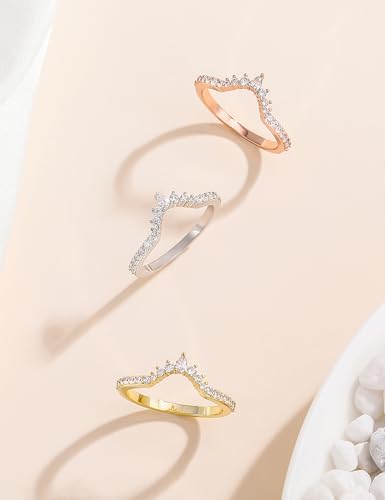 Mameloly Wedding Bands for Women Curved 14K Gold Plated Dainty Stackable Cubic Zirconia Half Eternity CZ Engagement Rings for Her Size 3-12