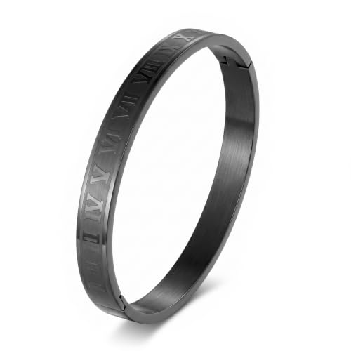 4/6/8mm Numeral Bangle Stainless Steel Engraved Unisex Bracelet Inspirational Gifts for Her - color: Black, size: 8mm