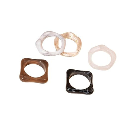 5Pcs Stacking Retro Brown and White Square Resin Knuckle Ring, Simple Chunky Black Acrylic Rings for Women Bohemia Dainty Party Prom Charm Jewelry Gift - color: White