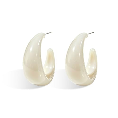 Chunky Acrylic Resin Hoop Earrings 80s 90s Statement Earrings | Thick Lightweight Costume Jewelry for Women Daily, Party, Vacation Wear, Gift for Her - color: White