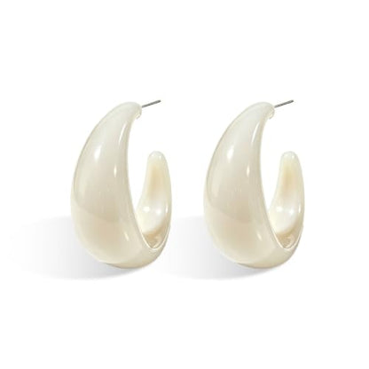 Chunky Acrylic Resin Hoop Earrings 80s 90s Statement Earrings | Thick Lightweight Costume Jewelry for Women Daily, Party, Vacation Wear, Gift for Her - color: White