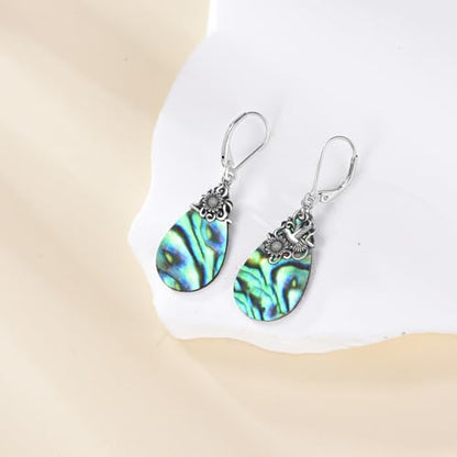 POPLYKE Dragonfly Butterfly Hummingbird Sunflower Earrings 925 Sterling Silver Abalone Shell Moonstone Leverback Earrings Jewelry - style: Hummingbird 2