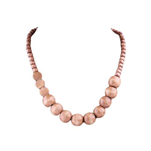 COLORFUL BLING Natural Chunky Wooden Beads Statement Necklace Boho African Tribal Collar Choker Bib Necklace Hippie Vacation Jewelry for Unisex Men Women - color: light ball