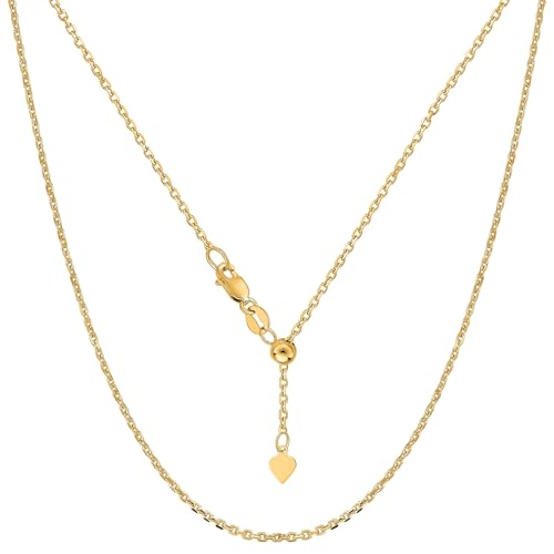 Jewelry Affairs 10k Yellow Real Gold Adjustable Cable Link Chain Necklace, 0.9mm, 22"
