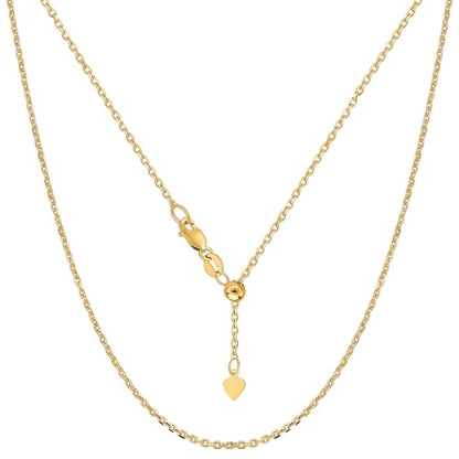 Jewelry Affairs 10k Yellow Real Gold Adjustable Cable Link Chain Necklace, 0.9mm, 22"