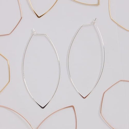 Marquise Large Hoop Earrings for Women | Plated in 18K Gold or 925 Sterling Silver, Hypoallergenic and Safe for Sensitive Ears - color: 3" inch - 925 Sterling Silver Plated