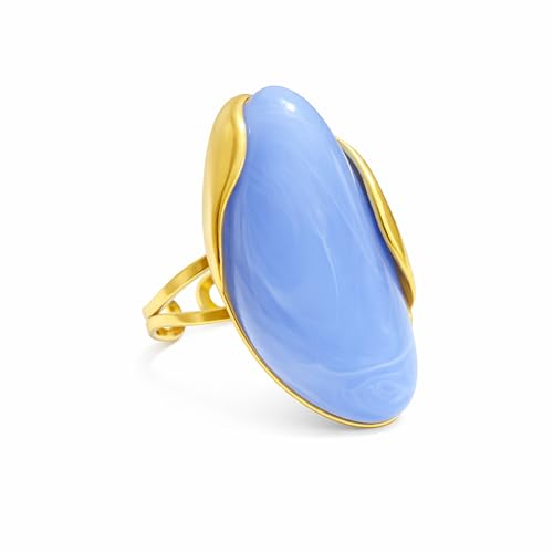 Mchic Colorful Chunky Statement Ring for Women: Boho Large Oval Acrylic Finger Ring Stainless Steel Adjustable Beach Summer Y2K Handmade Jewelry Gift for Women - color: Blue