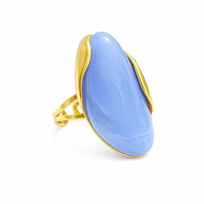 Mchic Colorful Chunky Statement Ring for Women: Boho Large Oval Acrylic Finger Ring Stainless Steel Adjustable Beach Summer Y2K Handmade Jewelry Gift for Women - color: Blue