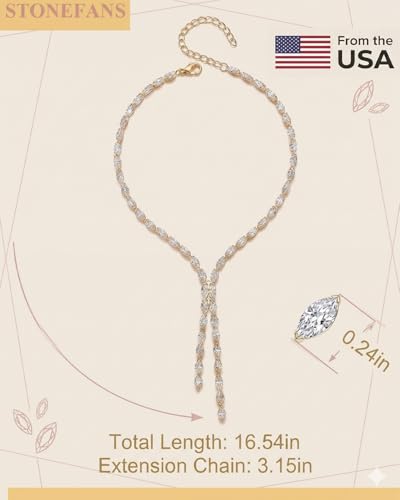 STONEFANS Long Tennis Necklaces for Women - Dainty Silver Lariat Necklace Rhinestone Y Shaped Drop Necklace Cute Choker Necklaces for Women Trendy Silver Prom Jewelry Gifts - color: Gold-Oval Y