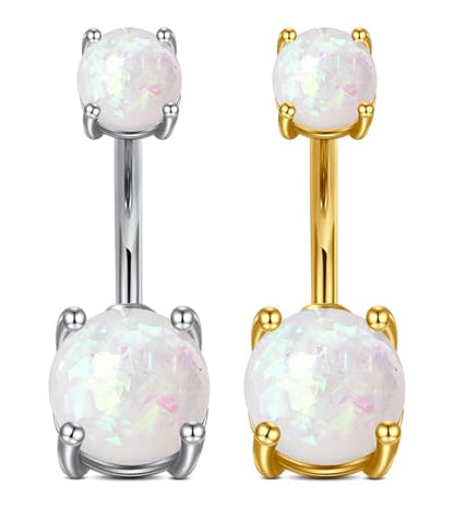 QWALIT Belly Button Ring Silver Gold Belly Rings Surgical Stainless Steel Belly Button Rings for Women Belly Button Piercing Jewelry Hypoallergenic Dangle Belly Button Ring Clicker Belly Ring Dangling - style: D3-Opal- both end