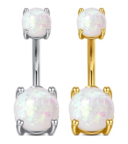 QWALIT Belly Button Ring Silver Gold Belly Rings Surgical Stainless Steel Belly Button Rings for Women Belly Button Piercing Jewelry Hypoallergenic Dangle Belly Button Ring Clicker Belly Ring Dangling - style: D3-Opal- both end