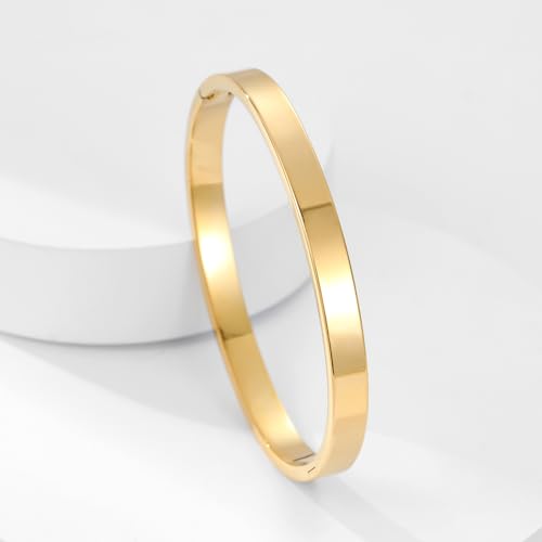 Friendship Love Bracelet for Women, 18K Gold Plated Titanium Steel Cuff - color: Gold, size: Plain 7''