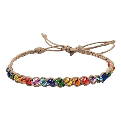 BlueRica Hemp Anklet with Glass Beads - style: Rainbow