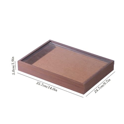Wood Jewelry Organizer Tray, Rings Holder (Brown, 2Pc, Glass Lid) | Glass Top Rings Display, Dust-Proof Rings Organizer, Rings Tray Display, Elegant Jewelry Storage - size: Rings+Lid