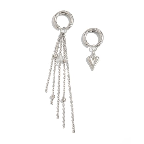 Heart Pearl Hoop Earrings Sliver Long Tassel Chain Huggie Hoop Earrings Pearl Beaded Drop Earring for Women Wedding Jewelry - color: heart