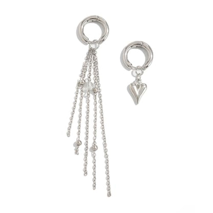 Heart Pearl Hoop Earrings Sliver Long Tassel Chain Huggie Hoop Earrings Pearl Beaded Drop Earring for Women Wedding Jewelry - color: heart