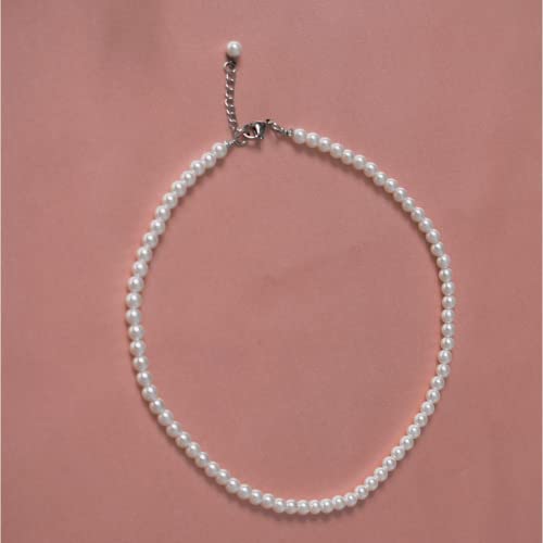 5mm Faux Pearl Necklace Set for Women & Girls, Bracelet & Earrings | White, Glass Material, Party Event Accessory, Gift Ready Presentation, Daily Wear - style: 5MM 14.5inch
