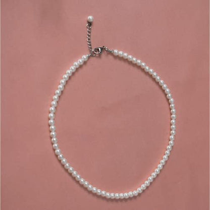 5mm Faux Pearl Necklace Set for Women & Girls, Bracelet & Earrings | White, Glass Material, Party Event Accessory, Gift Ready Presentation, Daily Wear - style: 5MM 14.5inch