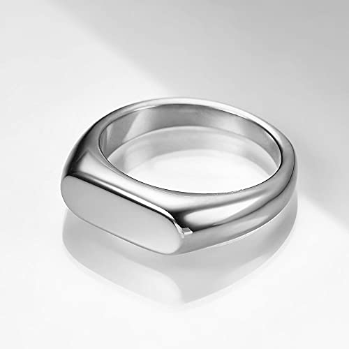 MYNENEY Stainless Steel Square Shape Signet for Men Statement Ring - color: Silver
