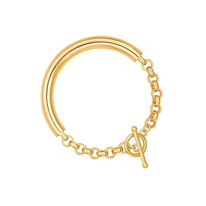PEARLADA 18k Gold Plated Chain Layerd Bracelet Coin Charm Toggle Bracelet Trendy Cubic Zirconia Jewelry - color: Tube