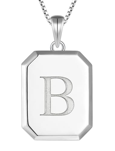 YL Initial Necklace 925 Sterling Silver Square/Round/Heart Letter Pendant A-Z Alphabet Polished Jewelry for Women - color: Letter-B, style: Square Shaped