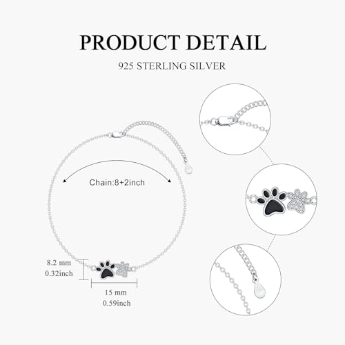 925 Sterling Silver Anklet Foot Bracelet with Crystal from Austria, Anklet Jewelry Gifts for Women 11 Inch Adjustable - style: Cat Paw