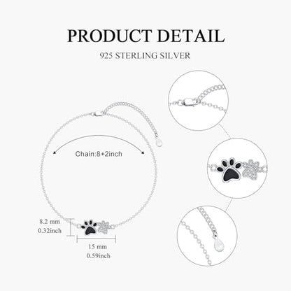925 Sterling Silver Anklet Foot Bracelet with Crystal from Austria, Anklet Jewelry Gifts for Women 11 Inch Adjustable - style: Cat Paw