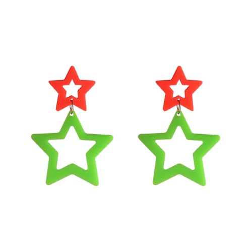 Colorful 80s 90s Neon Star Earrings for Women Retro Glow Party Costume 80s 90s Acrylic Dangle Earrings Outfit - style: Symmetrical Orange and Green