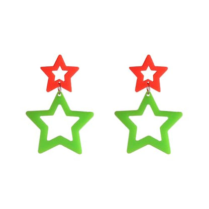 Colorful 80s 90s Neon Star Earrings for Women Retro Glow Party Costume 80s 90s Acrylic Dangle Earrings Outfit - style: Symmetrical Orange and Green