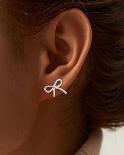 Stud Earrings for Women- 14K Gold/White Gold Plated/Black Bow Dragon Softball Snake Bat Stud Earrings - color: Silver Bow