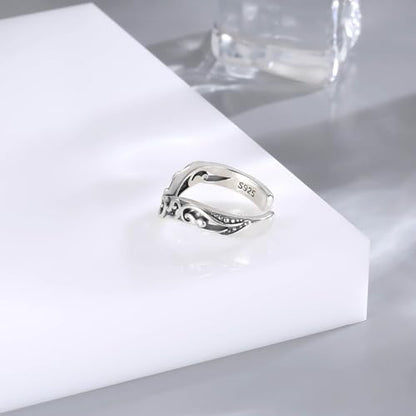 925 Sterling Silver Toe Ring Adjustable Butterfly Filigree Boho Ocean Wave Summer Jewelry for Women - style: Heart V Shaped Filigree
