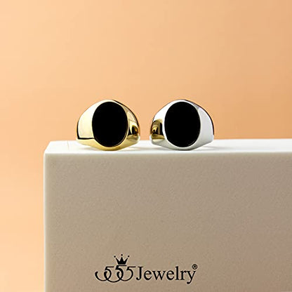 555Jewelry Stainless Steel High Polish Plain Oval Black Onyx Signet Ring for Men - color: Gold