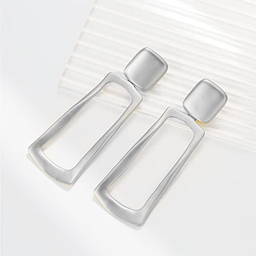 Matte Gold Silver Geometry Clip On Earrings for Women Retro Drop Clip Earrings for Women - style: silver rectangle