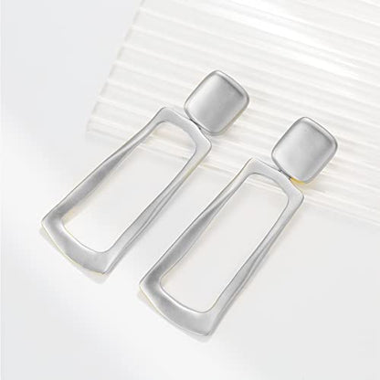 Matte Gold Silver Geometry Clip On Earrings for Women Retro Drop Clip Earrings for Women - style: silver rectangle