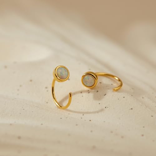 CHIC & ARTSY 925 Sterling Silver Half Hoop Earrings for Women, Dainty Huggie Hoops with Synthetic Opal, Moonstone, CZ & Gemstones, Lightweight Comfort Fit Everyday Elegant Jewelry - color: Opal White/Gold Plated Silver