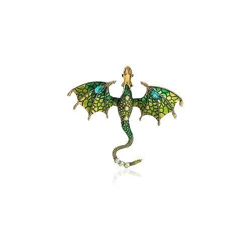 Enamel Dragon Brooch - Vintage Punk Animal Accessory for Clothing, Hat, Bag - Domineering Flying Design - Personality Accessories for Men and Women - color: Green