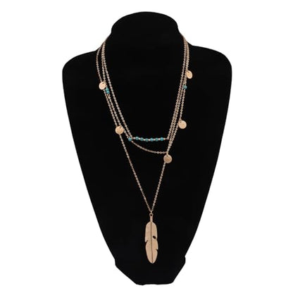Gold Layered Necklace for Women Summer Boho Layered Stacked Pendant Necklace Country Concert Necklace Turquoise Coin Long Necklace - color: C