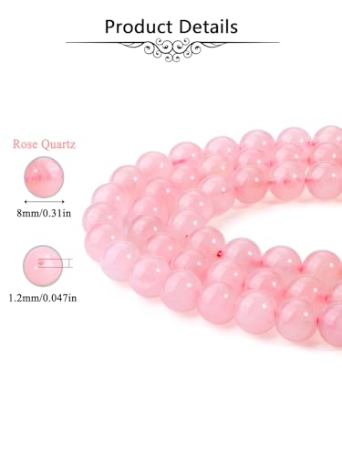 Jovivi 96pcs 8mm Pink Round Rose Quartz Stone Beads for Jewelry Making | Energy Healing Crystals Polished Semi Precious Gemstone,Genuine Real Stone Beads for Bracelet Necklace - color: Rose Quartz