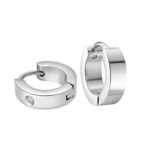 Small Huggie Hoop Earrings for Women - color: Silver Cubic Zirconia
